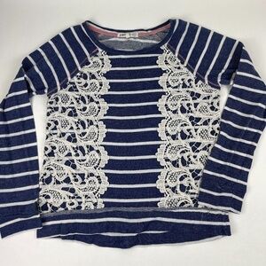 Jolt Tshirt Womens Medium Blue White Striped Lace Long Sleeve
